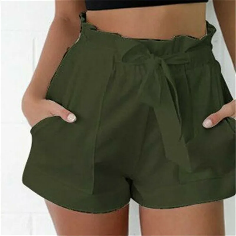 

Women Summer Casual Shorts 20149 New Beach Holiday Daily Stylish Shorts Ladies Pure Color Elegant Belt High Waist Short Trousers