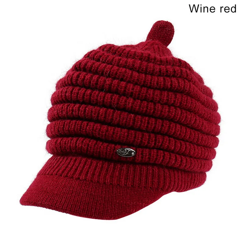 wine red Aisputent женский берет плюс бархатная Толстая однотонная Вязаная Шерстяная кепка, шляпа для женщин, теплые вязаные шапки, кепка s, Фирменная новая Кепка s - Цвет: wine red