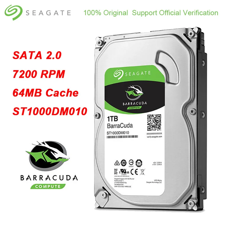 Оригинальный Seagate BarraCuda дюймов 1 ТБ 3 5 внутренний жесткий диск 64 МБ/с./с Кэш 7200