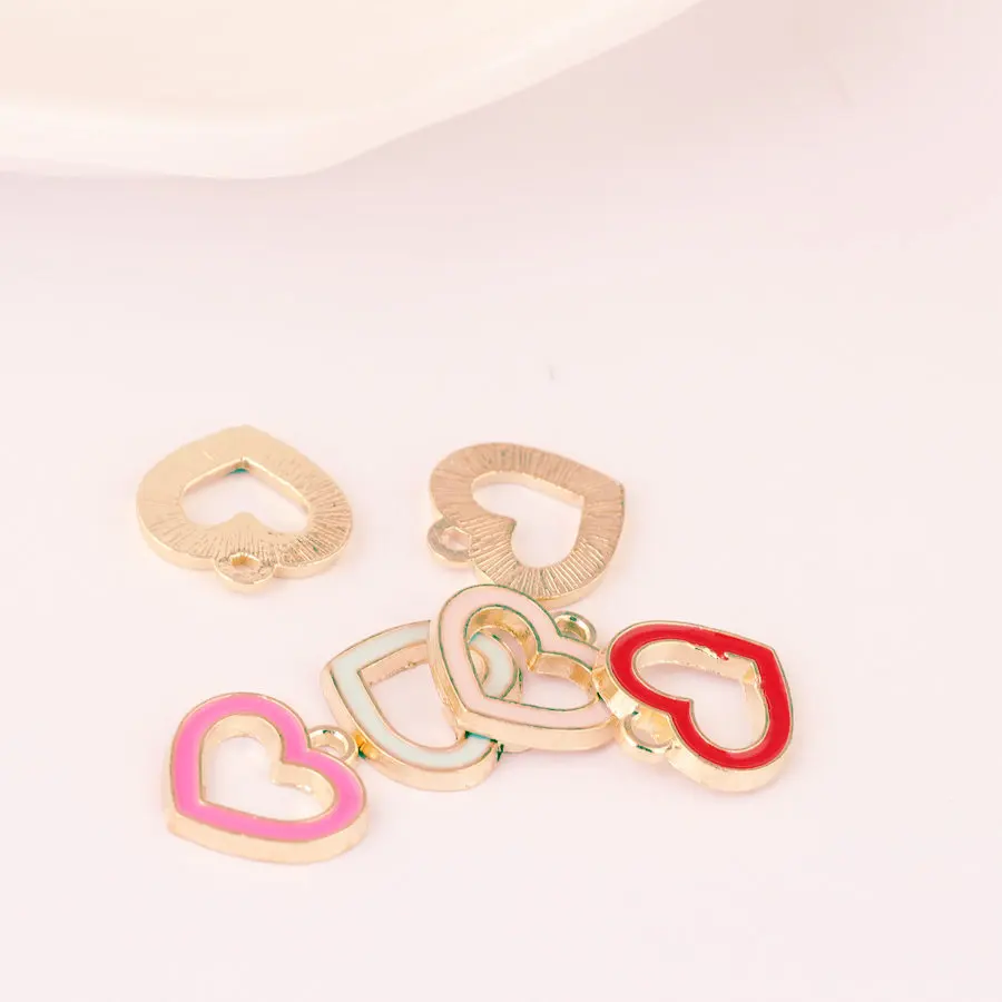 10pcs 13*14MM Fashion Diy gold alloy metal enamel hollow heart charms heart-shaped pendant for bracelet earring jewelry making | Украшения