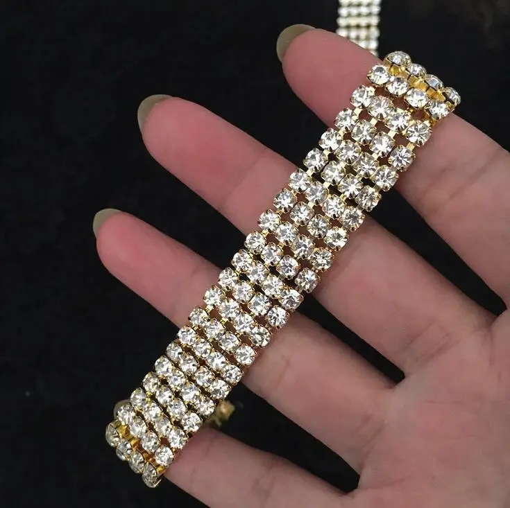 1 Yard 16mm Width SS16 High Quality Beautiful 4 Rows Silver Gold Net Shiny Rhinestone Trims Chain for Wedding Dress | Дом и сад