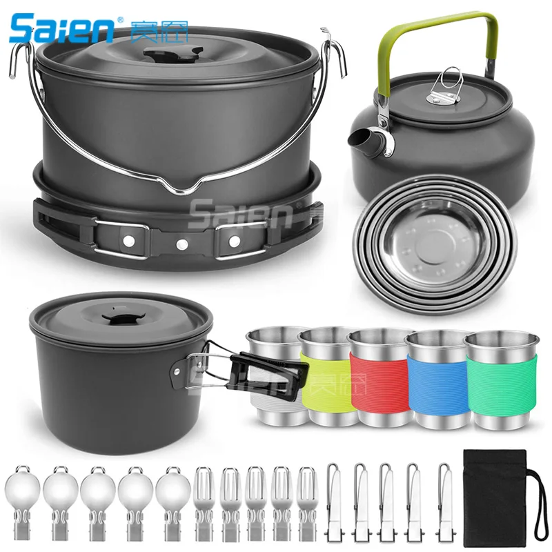 Кухонная посуда для кемпинга набор беспорядка на открытом воздухе из 35 предметов