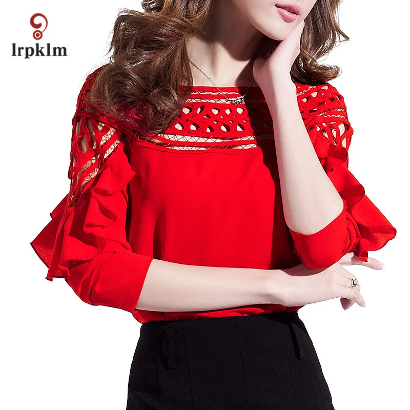 Большие размеры 3XL новинка 2017 весенне-осенняя женская шифоновая блузка с