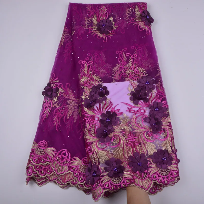 2019 High Quality Nigerian Lace Fabrics With Beads African French Net Fabric 3D Flower Embroidered Tulle Mesh S1312 | Дом и сад
