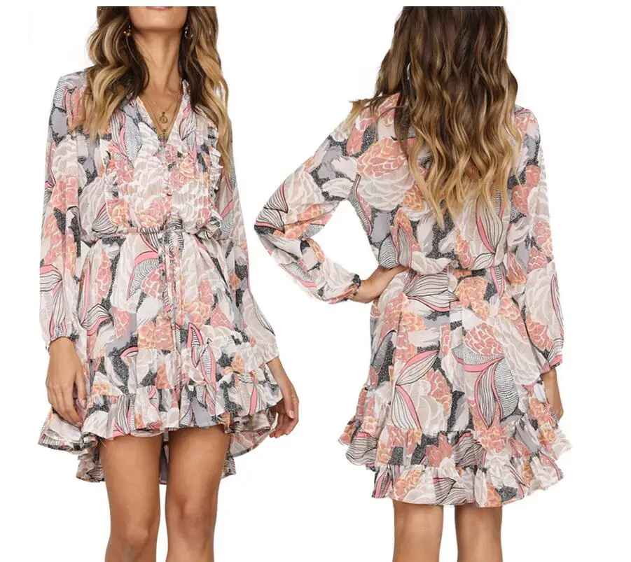 Женские Платья с цветочным принтом короткое платье рубашка v образным вырезом и