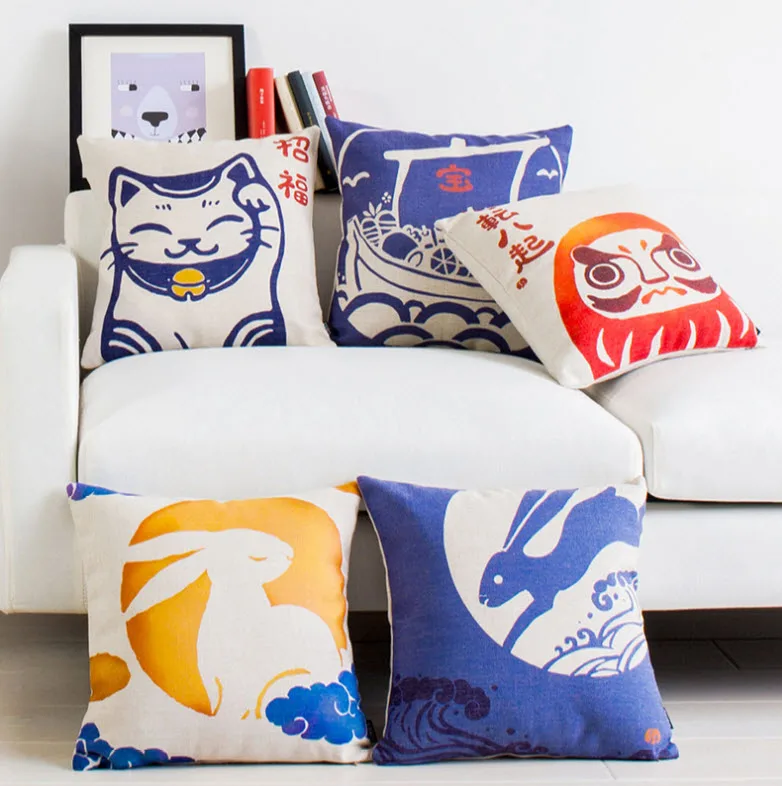 Декоративный чехол для подушки в японском стиле укиё Э|decorative throw|message pillowgift pillow |