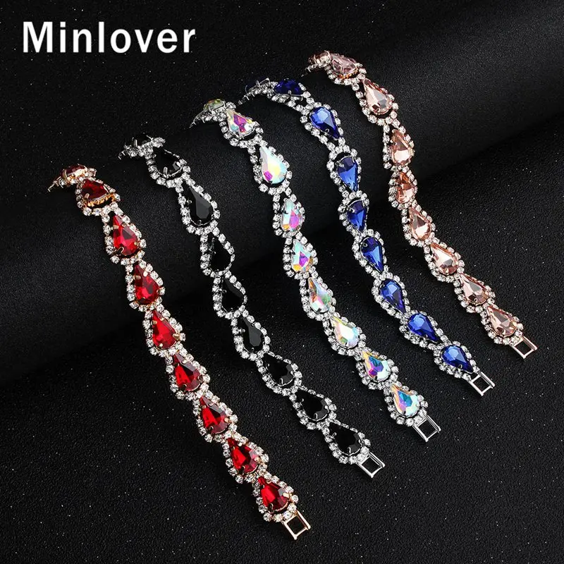 Minlover тренд капли воды Хрустальная цепочка браслеты для женщин 5 цветов тредроп