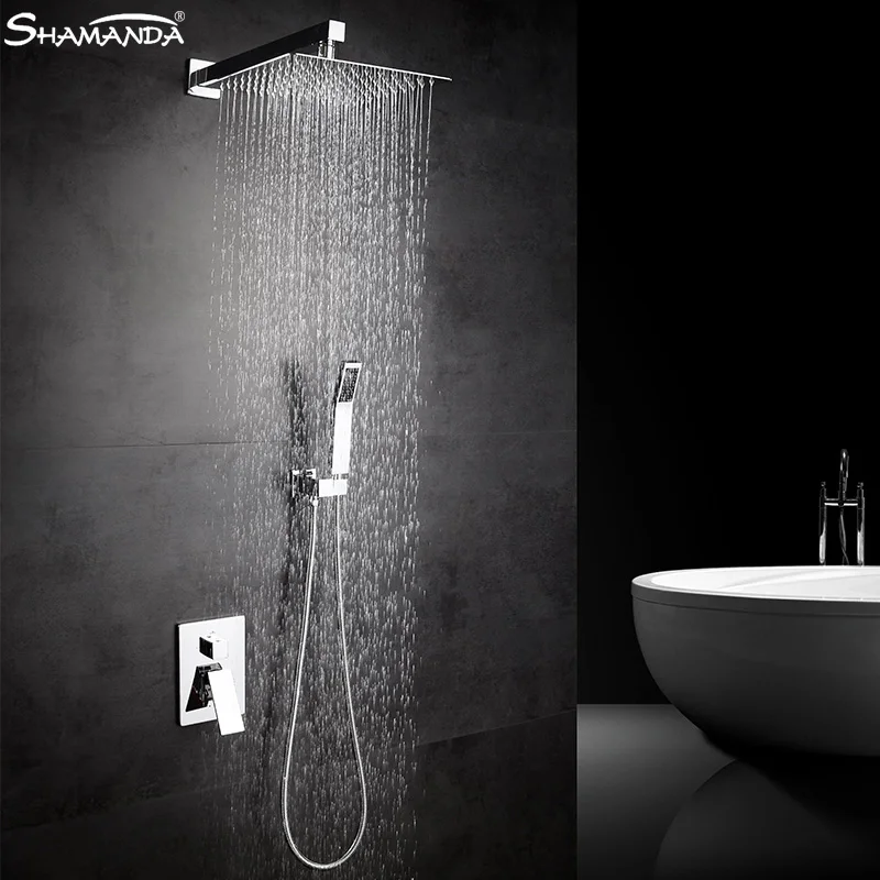

Bathroom Wall Mounted Shower Set Faucet Tap Concealed Two Functions Embedded Box Mixer Valve with 8/10//12 Inch Rain Shower Head