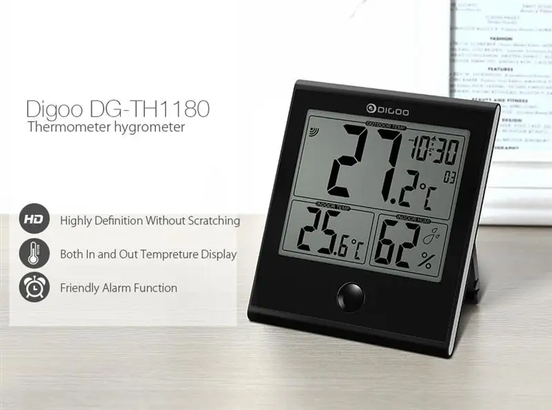 Digoo DG-TH1180 домашний комфорт Крытый открытый стеклянная панель термометр гигрометр Будильник Температура Влажность монитор
