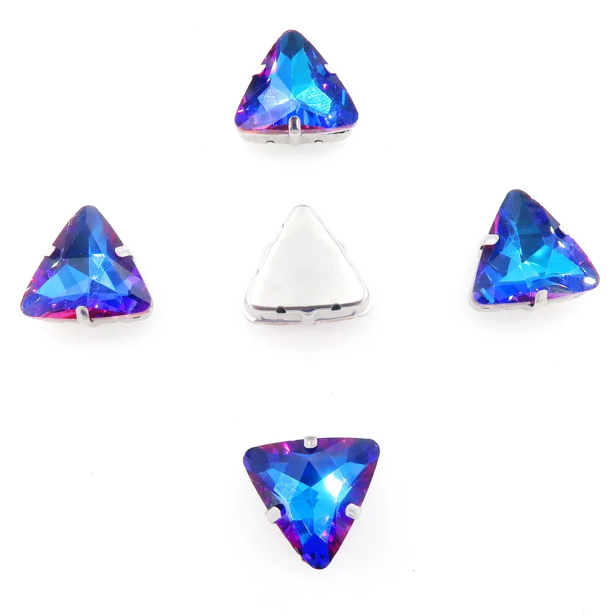 A2 Sapphire rainbow 10 шт./упак. цвета радуги, серебряного цвета с кристальной платформой коготь настройки 18 мм для сауны треугольной формы для пришить стразы кристаллы Аппликация Одежда «сделай сам» - Цвет: A2 Sapphire rainbow