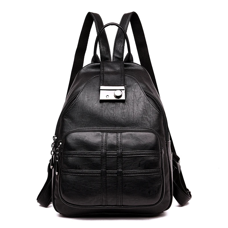 Black1 Известный бренд, кожаный рюкзак, женская мода, Противоугонный, женский рюкзак, большая вместительность, сумка для книг, дизайнерские сумки на плечо, дорожная сумка - Цвет: Black1
