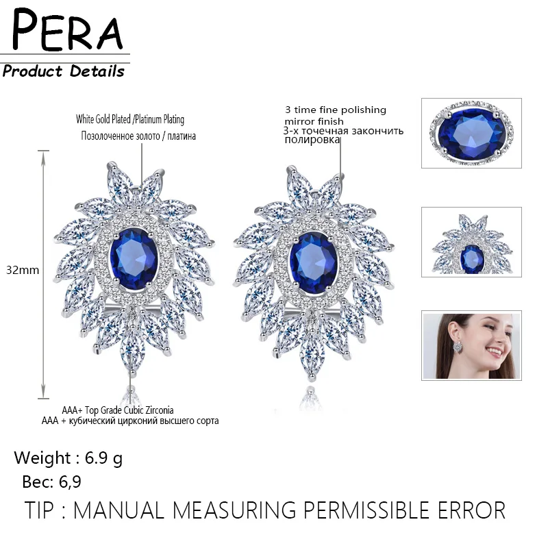 

Pera Elegant Women Valentine's day Gift Jewelry Full Marquise Shape Cubic Zirconia Crystal Pave Setting Big Stud Earrings E238