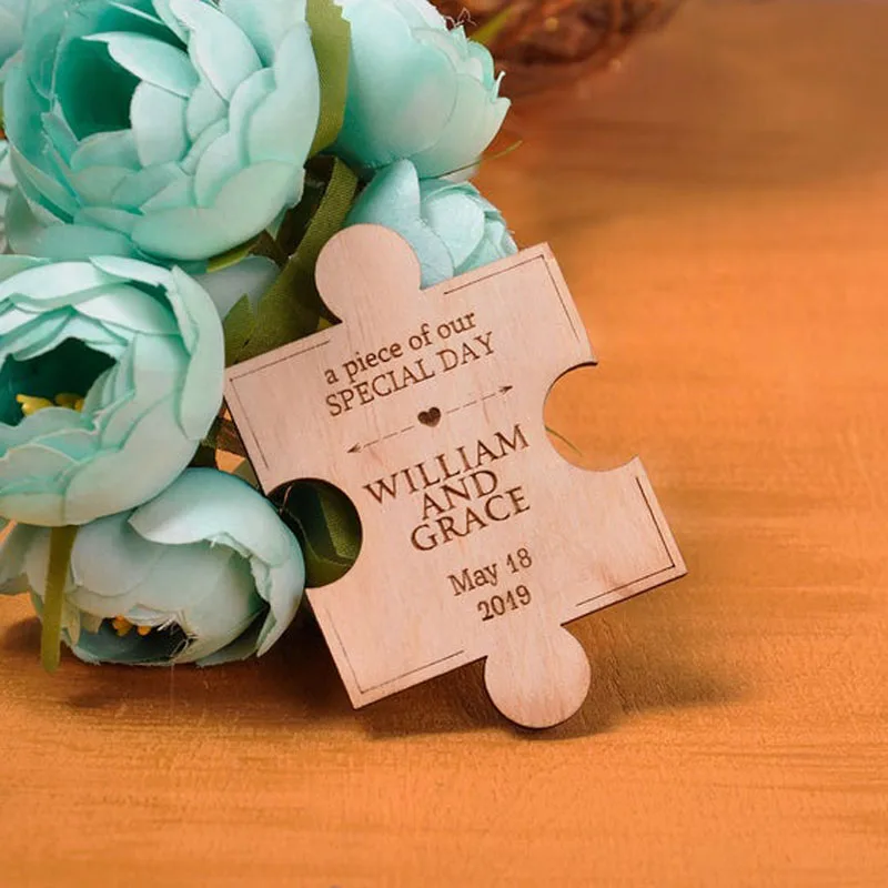 Modern Wood Puzzle Save the Date Fridge Magnets for Wedding - Rustic Magnet image 4