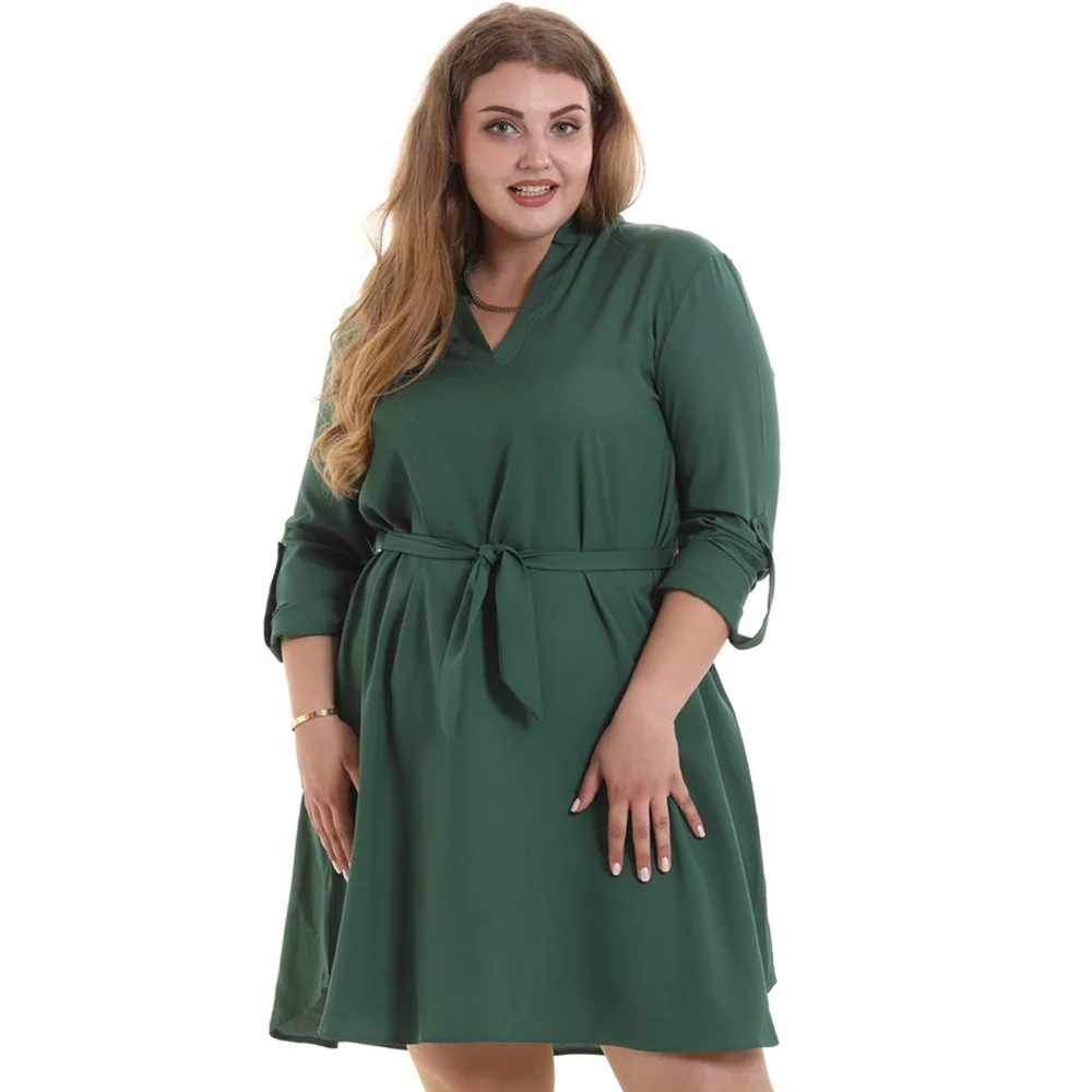 Большие размеры 5xl женские платья с v-образным вырезом европейские шифоновые