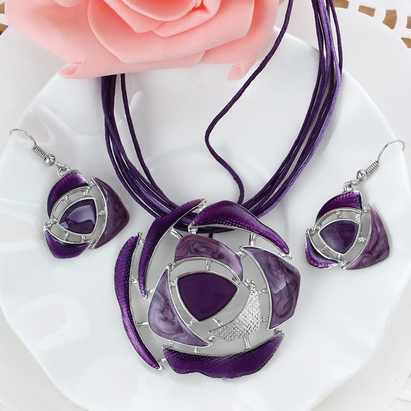 Комплект из колье и серёг в африканском стиле|enamel flower jewelry sets|african setflower set |