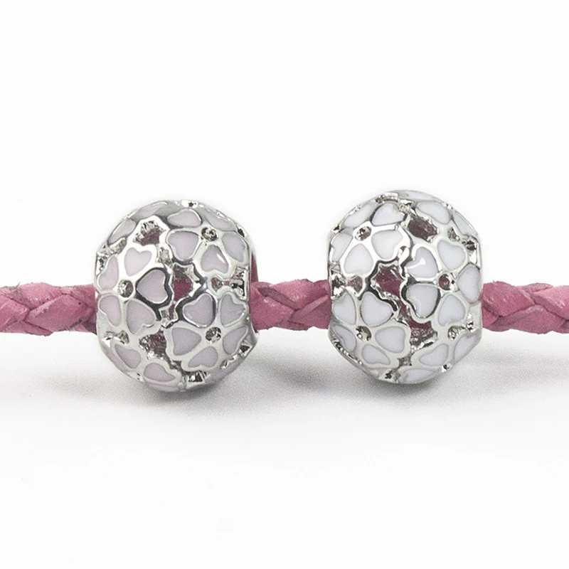 Розовый эмалированный цветок бисера европейские бусины шарма Браслеты ожерелья