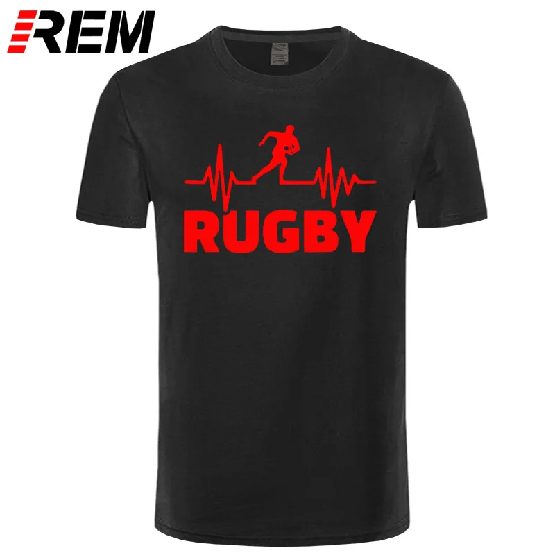 Heartbeat Of Rugbying, футболки для мужчин, летняя мода, короткий рукав, футболка, хлопок, Забавный принт, топы, спортивные мужские футболки - Цвет: black red
