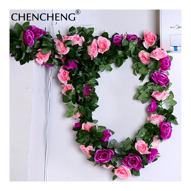 CHENCHENG 2 шт./лот искусственный шелк роза поддельные цветы лоза ротанга настенный