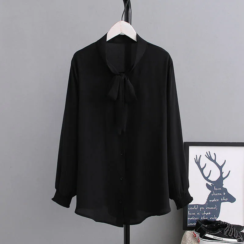 Черный Весенне-летняя женская блузка размера плюс, 5XL, 6XL, 7XL, 8XL, обхват груди 138 см, женская блузка белого, черного, синего цветов - Цвет: Черный