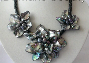 Потрясающий барокко пресноводных культивированный жемчуг цветок кожа ожерелье