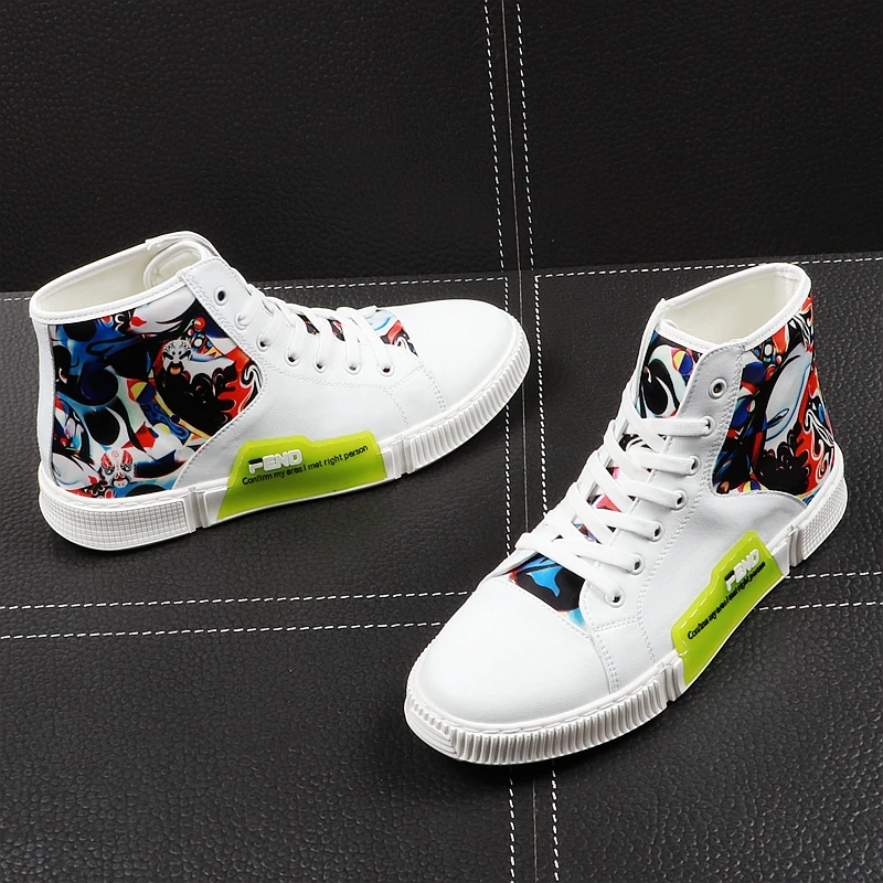 CuddlyIIPanda 2019 Men New Fashion Ankle Boots Spring Autumn Youth Graffiti Hip Hop Leisure Shoes Male High Top Casual Sneakers | Обувь