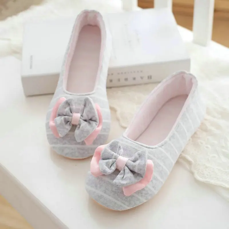 

Drop Shipping Flock Bow Slippers Home Spring/Autumn Sides Indoor Breathable House Women Stripe Shoes Blue/Gray/Pink