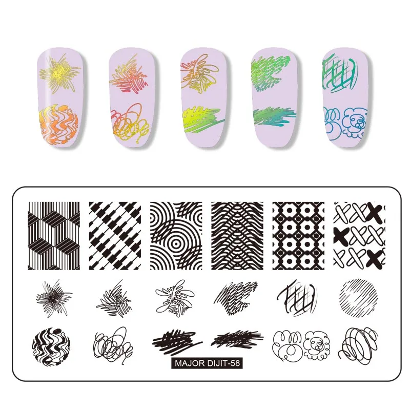 Геометрические пластины для стемпинга ногтей WAKEFULNESS прямоугольные линии из