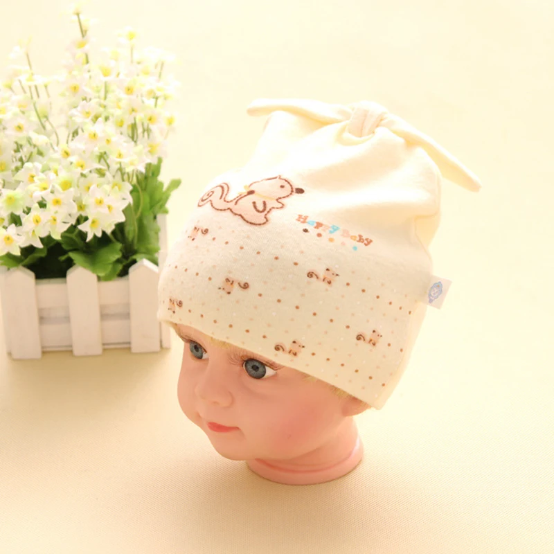 Шапка для новорожденных с изображением белки и кроличьих ушек головные уборы
