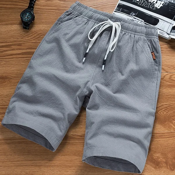Grey Короткие Hombre Для мужчин s Лето Повседневное льняные шорты Для мужчин спортивная одежда мешковатые короткие человек эластичный пояс дышащий корейский, Masculino - Цвет: Grey