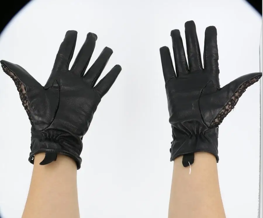 

Medival Lolita Women Lace Genuine Leather Gloves Wrist 2019 Top Fashion Lady Dressing Solid Lambskin Glove Free Shipping