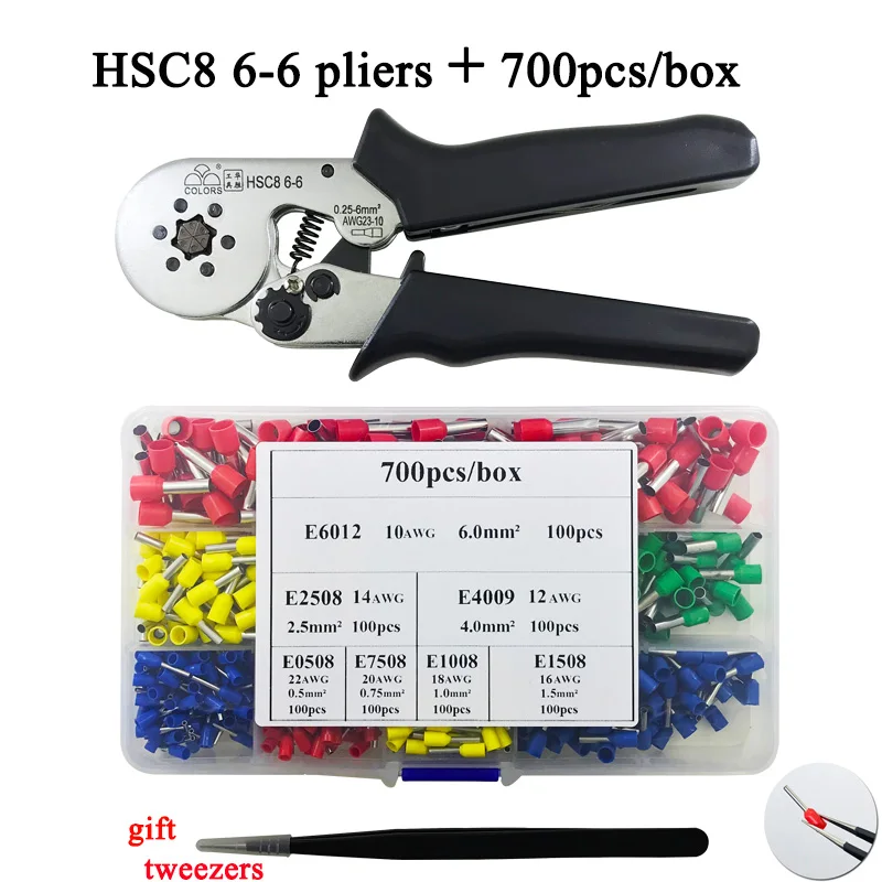 HSC8 6-6 and 700T HSC8 10С 0,25-10mm2 23-7AWG HSC8 6-4A/6-6 0,25-6mm2 HSC8 16-4 обжимные клещи электрическая трубка Клеммы Коробка мини фирменный Зажим инструменты - Цвет: HSC8 6-6 and 700T