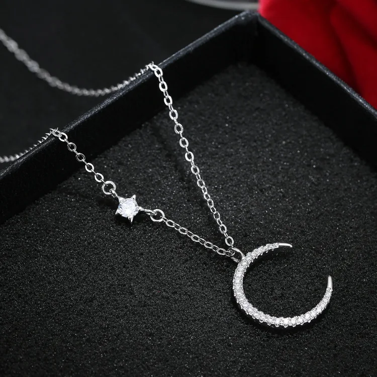 Shunyun стерлингового серебра 925 Crystal Moon Star Цепочки и ожерелья КУЛОН Серебряная