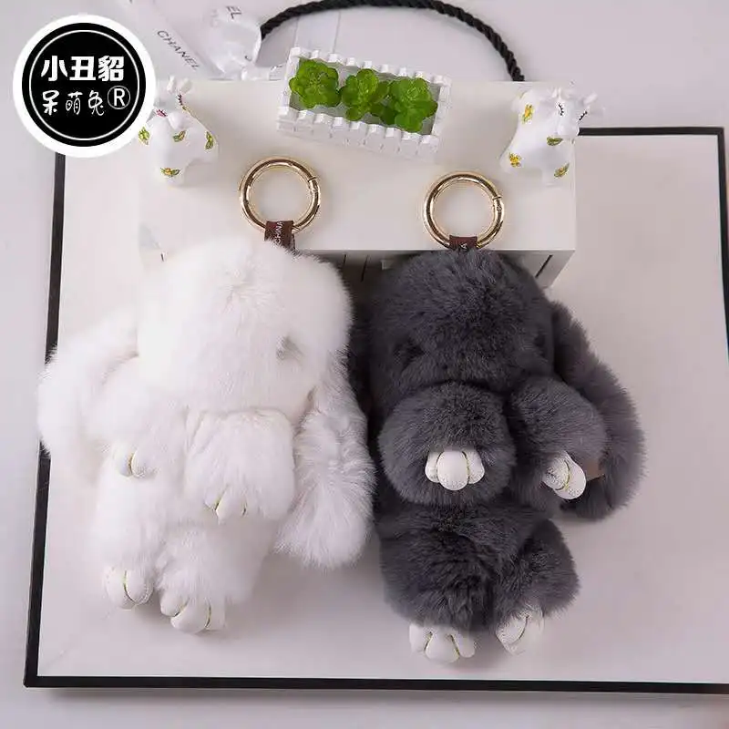 Magic World Real Rabbit Fur Bunny Keychain Key Chain Trinket Women Toy Doll Pom Ring For Bag Car Jewelry Gift 18CM | Автомобили и