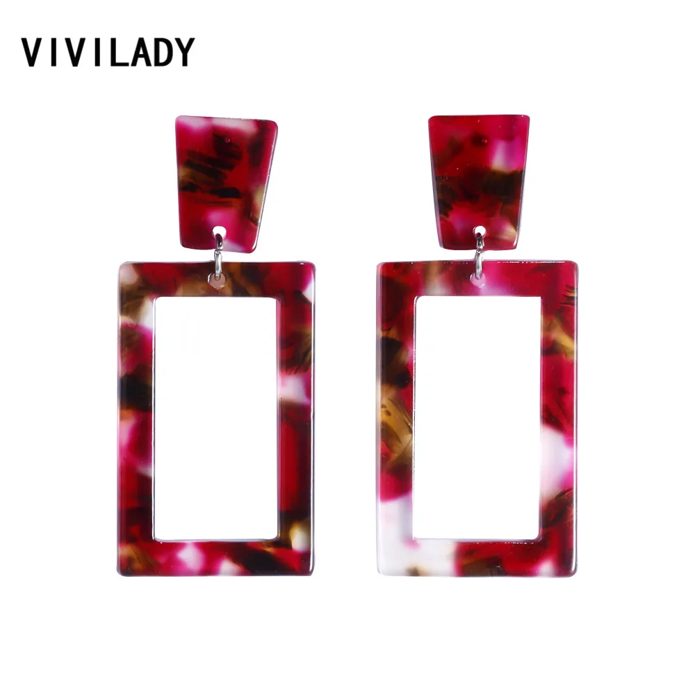 VIVILADY New Colorful Square Acrylic Dangle Earrings Women Geometric Brincos Bijoux Acetic Acid Jewelry Summer Party Gifts | Украшения и