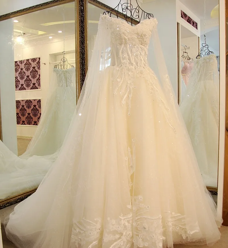 LS16019 свадебное платье принцессы на шнуровке длинное с накидкой стразы невесты 2020