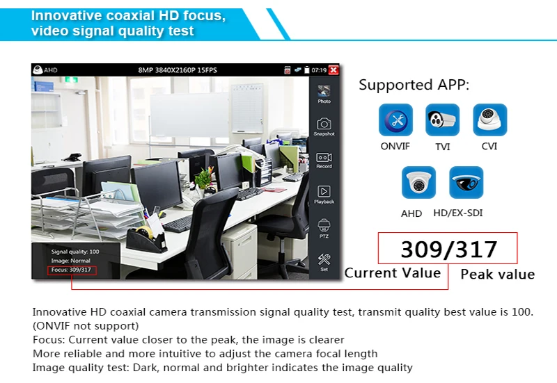 4 дюйма 5 в 1 8MP H.265 IP Камера тестер 5MP AHD TVI CVI CVBS Поддержка камеры с наклоном и поворотом Управление безопасности Камера IP CCTV камера тестер с POE