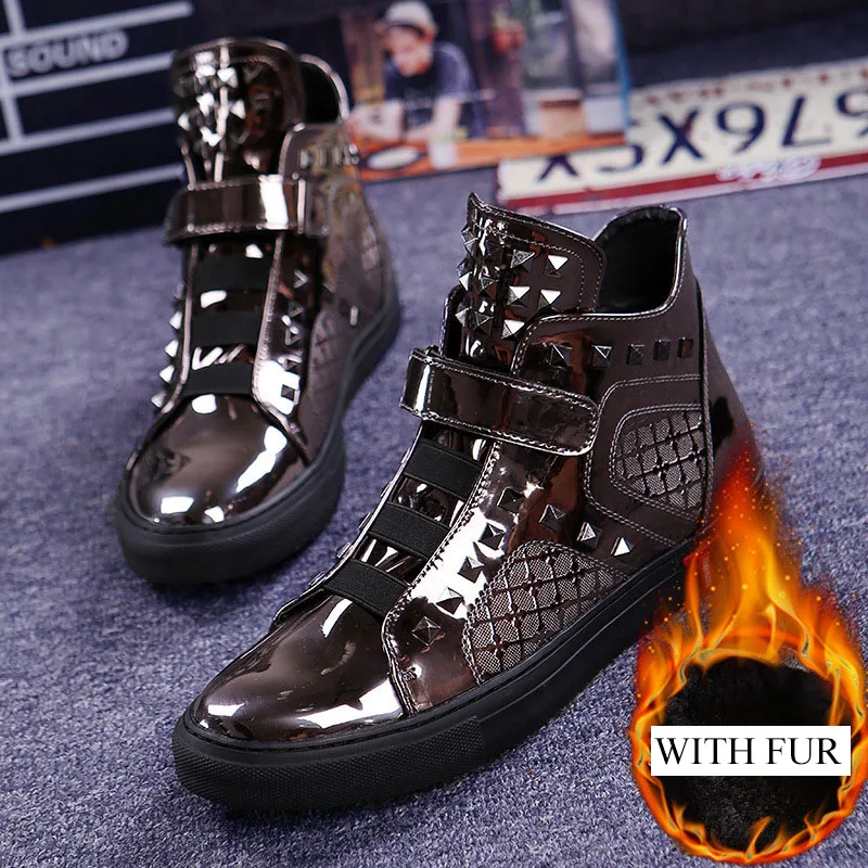 CUDDLYIIPANDA/мужские модные кроссовки с мехом мужские ботильоны высоким берцем и