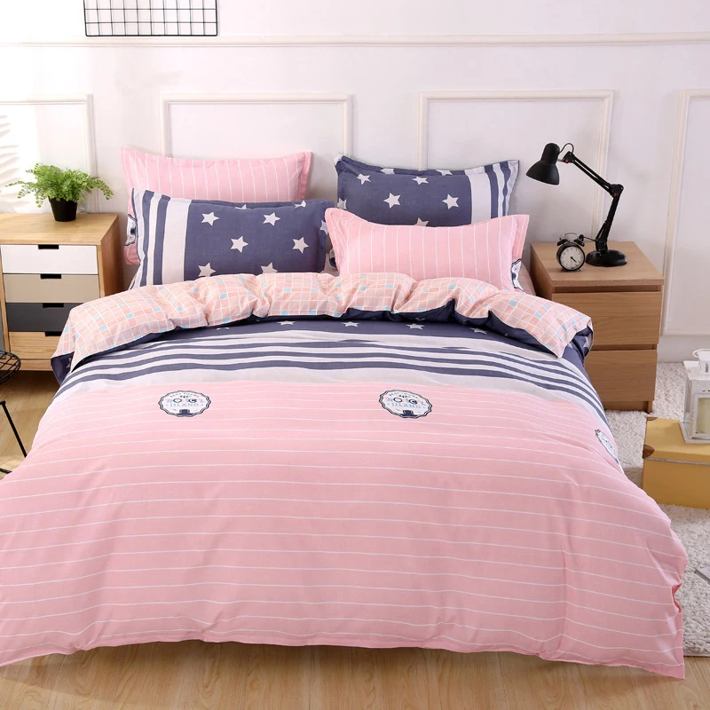 Милый котенок рисунок кошки Синий пододеяльник 3/4 шт Комплект постельного белья