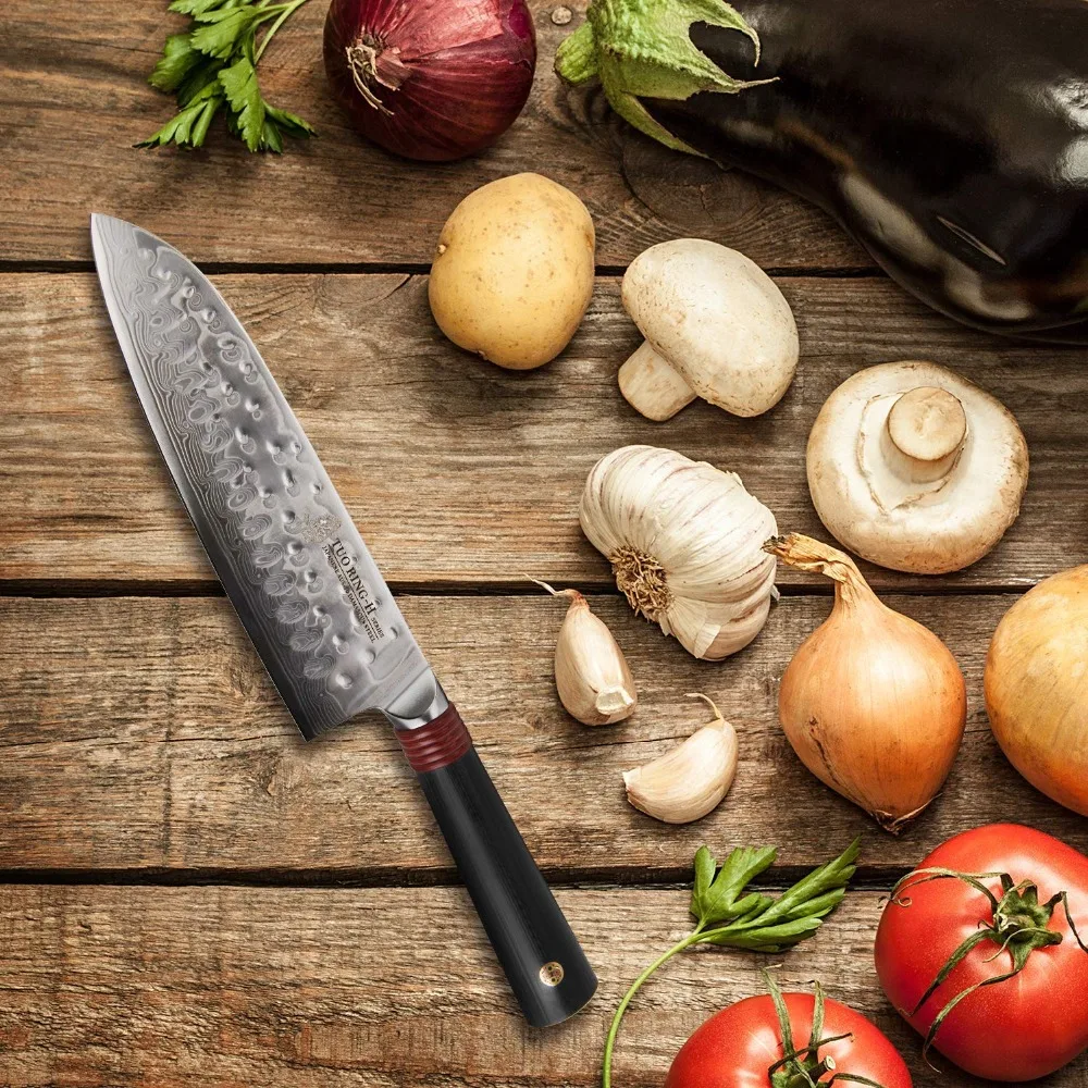 TUO столовые приборы Santoku нож-японский AUS-10 нержавеющая сталь кухня Knfie-молоток