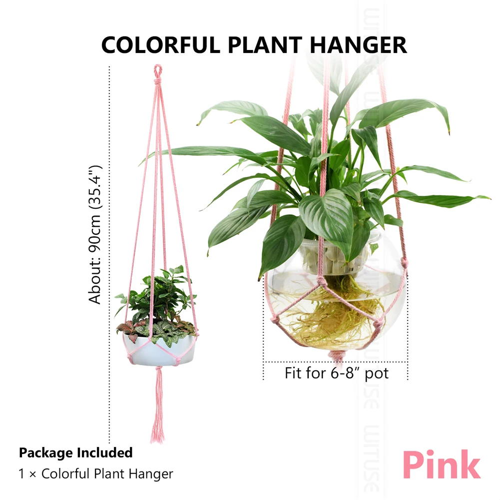 Pink 90cm Завязанная Подвеска для растений из макраме крючок винтажная хлопковая линия подвесная корзина подъемная веревка висячий цветочный горшок держатель садовое украшение - Цвет: Pink 90cm