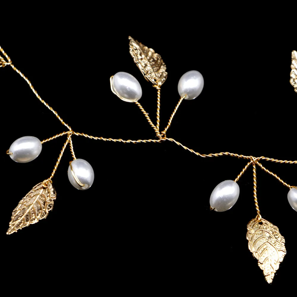 

Bride Headband Pearl Leaves Jewelry Women Wedding Hairband Handmade Decoration
