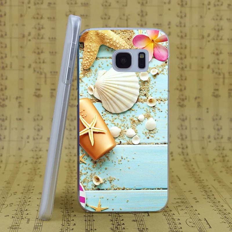 DREAM FOX B0439 Blue Wood Seashells Transparent Hard PC Case Cover For Samsung Galaxy S 4 5 6 7 8 Mini Edge Plus Note 3 |