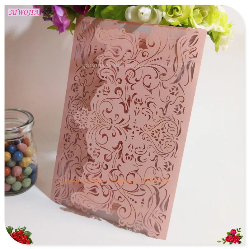 Pink 30 шт. роскошный Лазерная резка, для свадьбы Приглашения открытки приглашения на праздник карты поздравление с днем рождения наборы открыток предложение свадебных декоров 6Z - Цвет: Pink