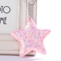 cute chaveiro star keychain glitter pompom sequins car key chain gifts for women lovers mujer car bag accessories key ring k2200