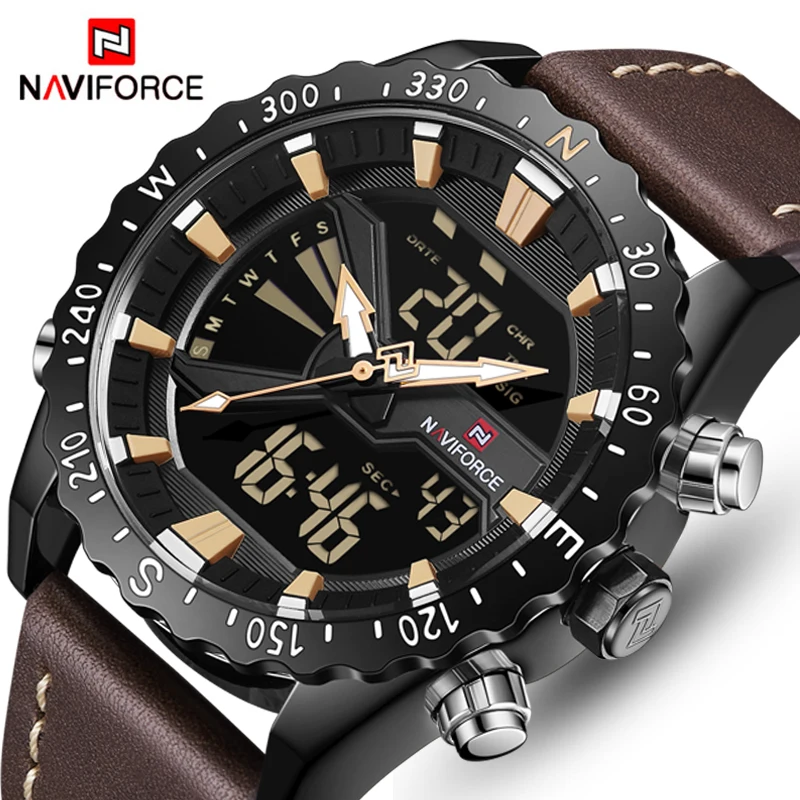 Для мужчин s часы лучший бренд класса люкс для кожа Спорт наручные naviforce кварцевые