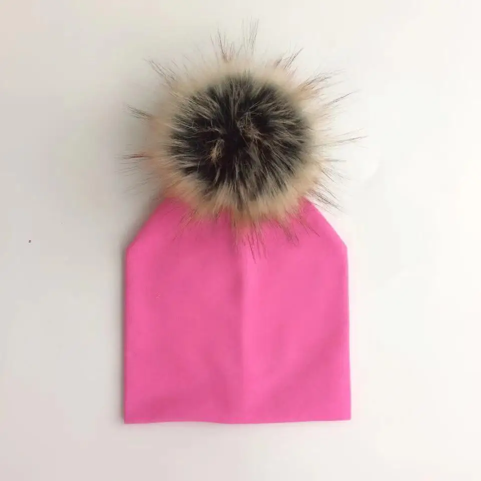 children's infant toddler raccoon faux fur pompom hat cap for Kids baby boys girl cotton newborn props beanie kids | Детская одежда
