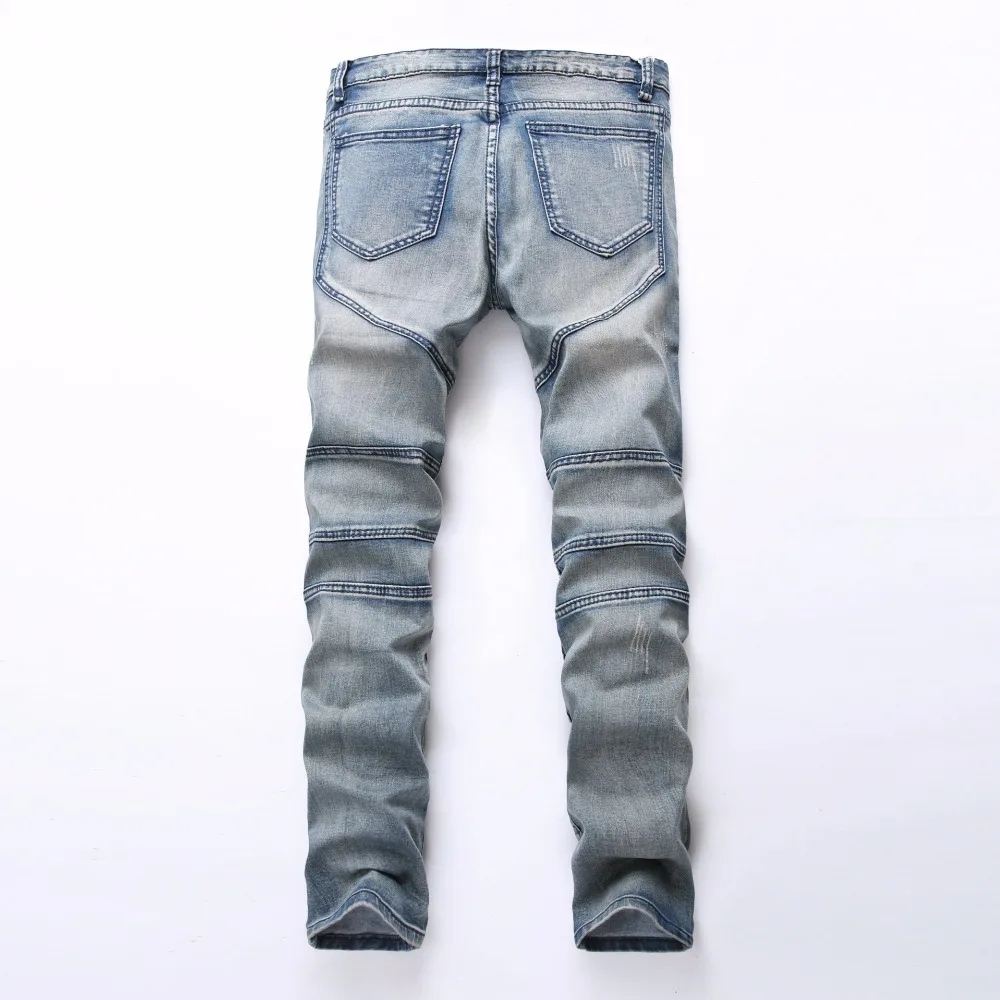 Szyms Новые Модные мото Байкер рваные джинсы мужские байкерские скинни Distressed Jean