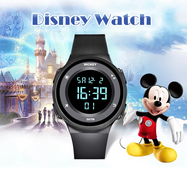 Disney Цифровые Детские мужские часы для мальчиков 5ATM водонепроницаемые календари время плавания модные спортивные часы силиконовый ремешок Полезная подарочная коробка