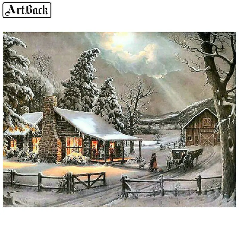 5d алмазная картина зимнего пейзажа Дом снег Дерево полная квадратная Алмазная
