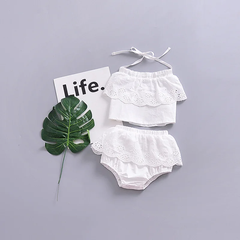 70-105cm Height Babygirls Summer Clothing Set Fashion Lace Collar White T-shirts+bodysuit Little Girls Sun-top+short Wear | Детская